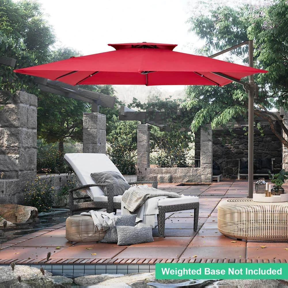 9 Ft. X 9 Ft. Square Aluminum Cantilever Tilt Patio Umbrella In Red 2 9 Ft. X 9 Ft. Square Aluminum Cantilever Tilt Patio Umbrella In Red - Image 2