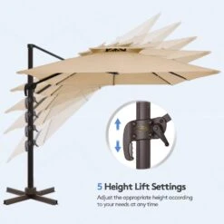 10 Ft. X 10 Ft. Sq. Cantilever Patio Umbrella With Weighted Base In Beige -More Furniture Store jearey cantilever umbrellas fx10ddz bg 1f 1000