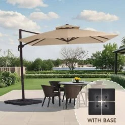 10 Ft. X 10 Ft. Sq. Cantilever Patio Umbrella With Weighted Base In Beige