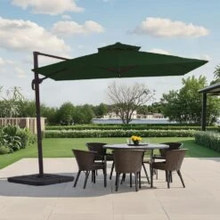 More Furniture Store 9 10 Ft. X 10 Ft. Square Cantilever Patio Umbrella With Weighted Base In Dark Green