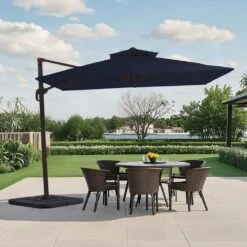 10 Ft. X 10 Ft. Sq. Cantilever Patio Umbrella With Weighted Base In Navy