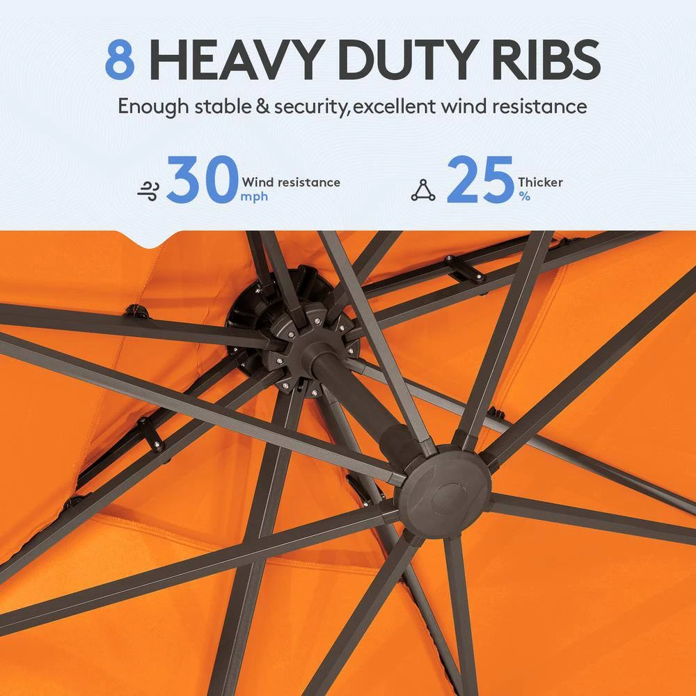 10 Ft. X 10 Ft. Square Cantilever Patio Umbrella With Weighted Base In Pumpkin 6 10 Ft. X 10 Ft. Square Cantilever Patio Umbrella With Weighted Base In Pumpkin - Image 6