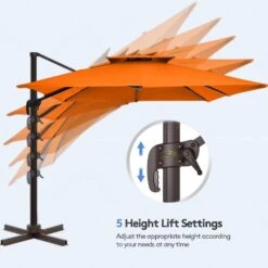 10 Ft. X 10 Ft. Square Cantilever Patio Umbrella With Weighted Base In Pumpkin 9 10 Ft. X 10 Ft. Square Cantilever Patio Umbrella With Weighted Base In Pumpkin -More Furniture Store jearey cantilever umbrellas fx10ddz pp 4f 1000