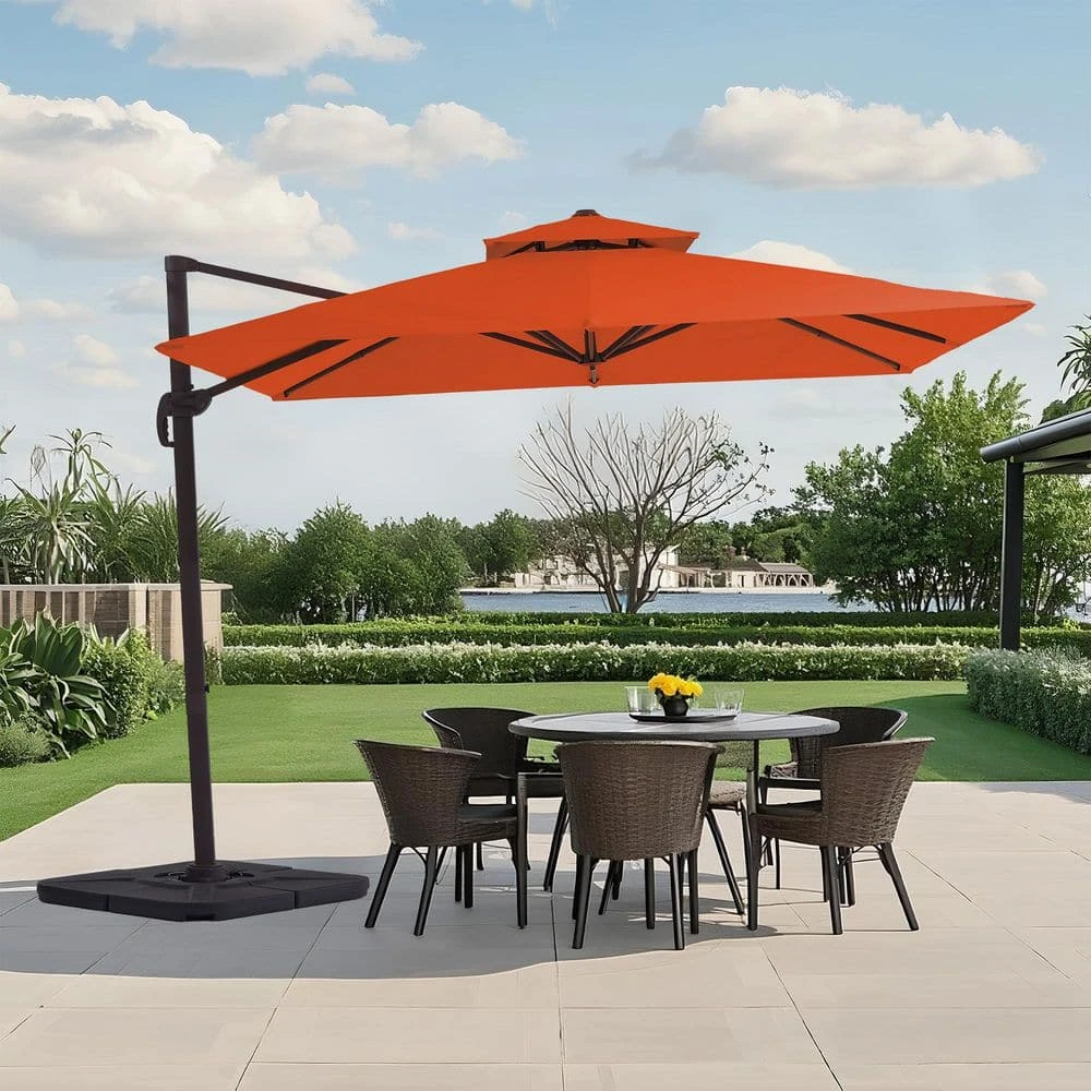 10 Ft. X 10 Ft. Square Cantilever Patio Umbrella With Weighted Base In Pumpkin 1 10 Ft. X 10 Ft. Square Cantilever Patio Umbrella With Weighted Base In Pumpkin