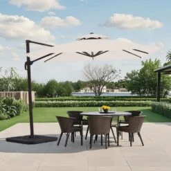 10 Ft. X 10 Ft. Square Cantilever Patio Umbrella With Weighted Base In Off-White