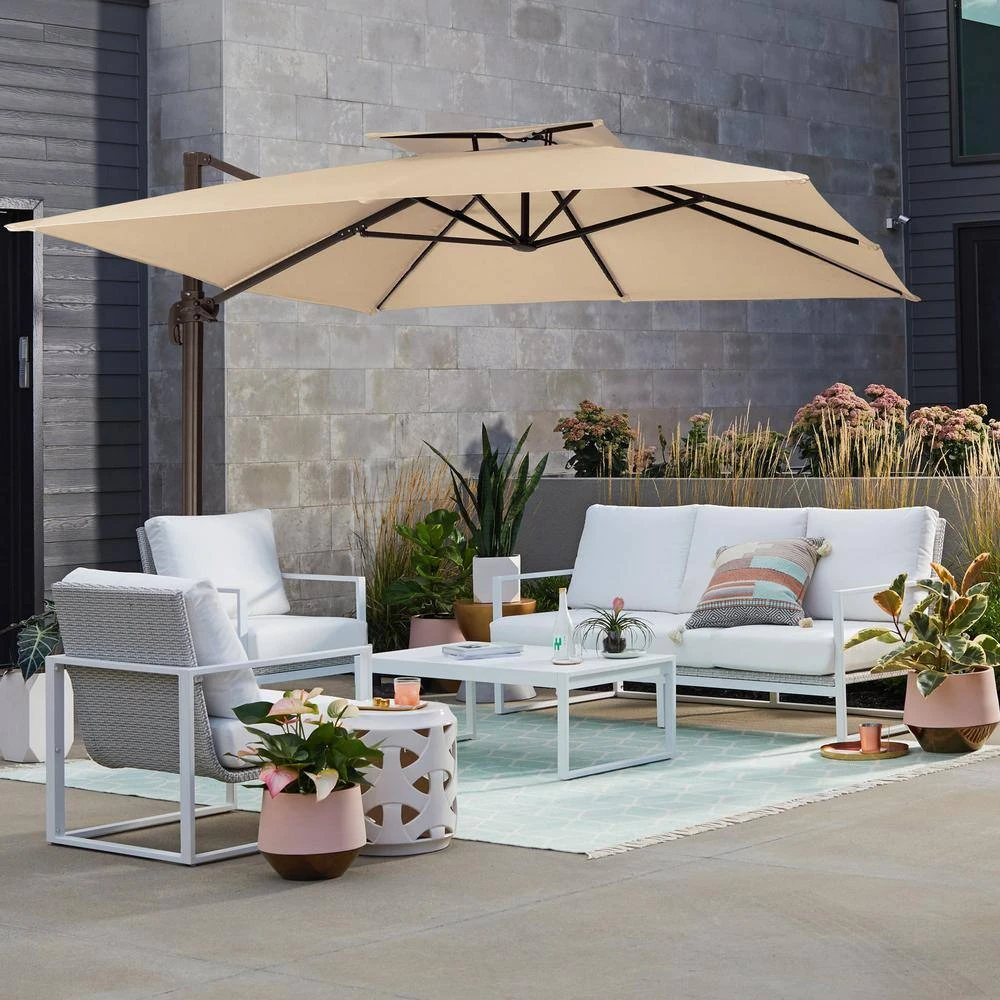 11 Ft. X 11 Ft. Sq. Cantilever Patio Umbrella With Weighted Base In Beige 2 11 Ft. X 11 Ft. Sq. Cantilever Patio Umbrella With Weighted Base In Beige - Image 2