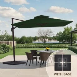 11 Ft. X 11 Ft. Sq. Cantilever Patio Umbrella With Weighted Base In Dark Green