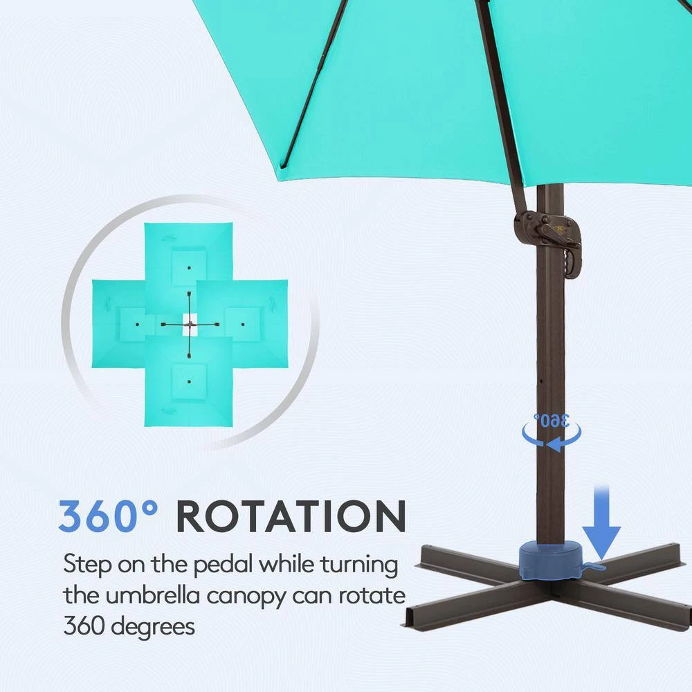11 Ft. X 11 Ft. Square Cantilever Patio Umbrella With Weighted Base In Peacock Blue 5 11 Ft. X 11 Ft. Square Cantilever Patio Umbrella With Weighted Base In Peacock Blue - Image 5