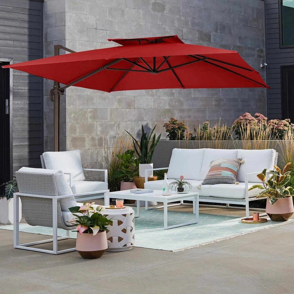 11 Ft. X 11 Ft. Sq. Cantilever Patio Umbrella With Weighted Base In Red 2 11 Ft. X 11 Ft. Sq. Cantilever Patio Umbrella With Weighted Base In Red - Image 2