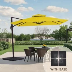 11 Ft. X 11 Ft. Sq. Cantilever Patio Umbrella With Weighted Base In Yellow