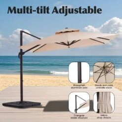 12 Ft. X 12 Ft. Aluminum Cantilever Patio Umbrella With Weighted Base In Beige -More Furniture Store jearey cantilever umbrellas fx12ddz bg 4f 1000