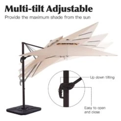 12 Ft. X 12 Ft. Aluminum Cantilever Patio Umbrella With Weighted Base In Beige -More Furniture Store jearey cantilever umbrellas fx12ddz bg c3 1000