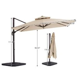 12 Ft. X 12 Ft. Aluminum Cantilever Patio Umbrella With Weighted Base In Beige -More Furniture Store jearey cantilever umbrellas fx12ddz bg fa 1000