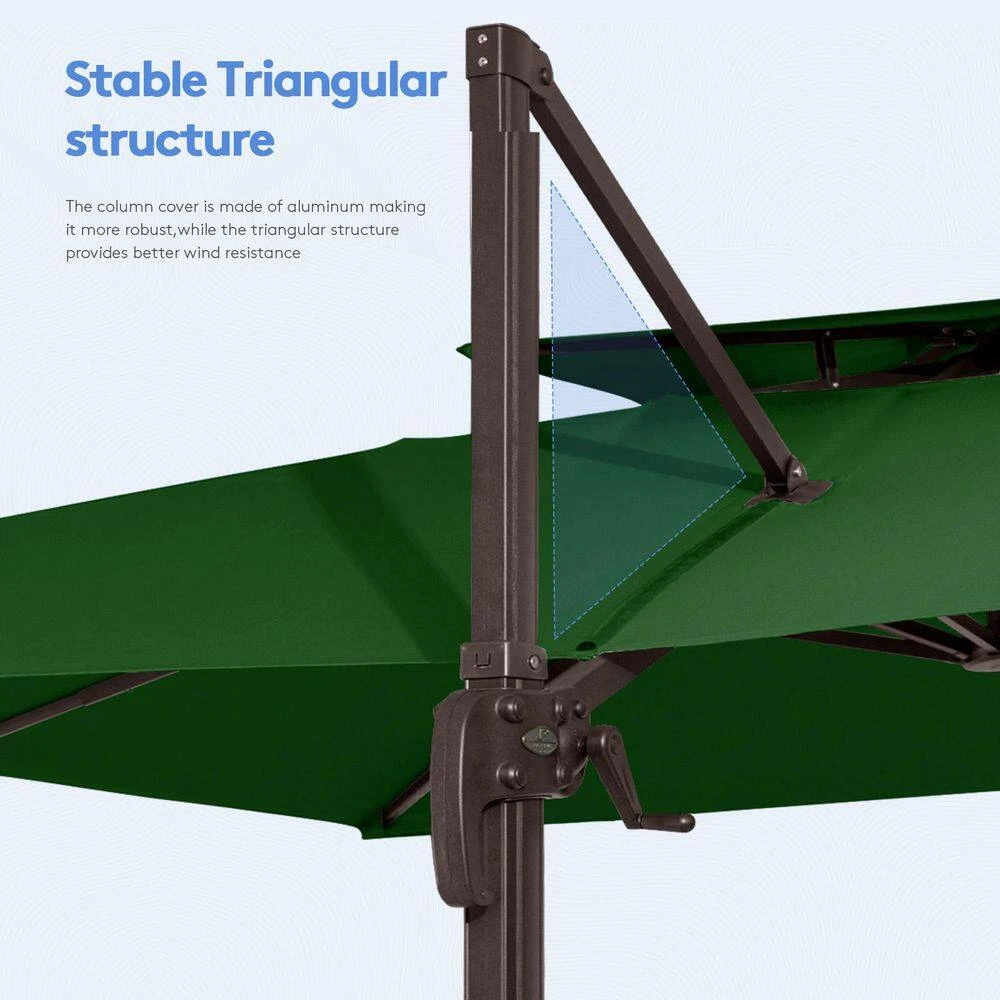 12 Ft. X 12 Ft. Aluminum Cantilever Patio Umbrella With Weighted Base In Dark Green 6 12 Ft. X 12 Ft. Aluminum Cantilever Patio Umbrella With Weighted Base In Dark Green - Image 6