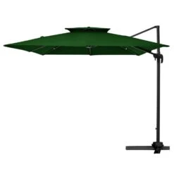 12 Ft. X 12 Ft. Aluminum Cantilever Patio Umbrella With Weighted Base In Dark Green