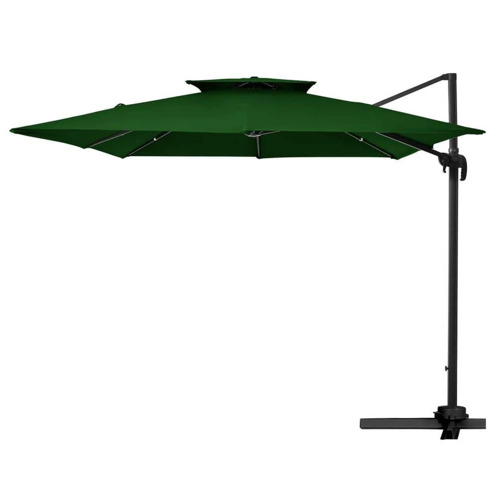 12 Ft. X 12 Ft. Aluminum Cantilever Patio Umbrella With Weighted Base In Dark Green 1 12 Ft. X 12 Ft. Aluminum Cantilever Patio Umbrella With Weighted Base In Dark Green