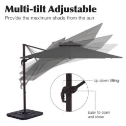 12 Ft. X 12 Ft. Aluminum Cantilever Patio Umbrella With Weighted Base In Gray -More Furniture Store jearey cantilever umbrellas fx12ddz gy c3 1000