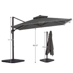 12 Ft. X 12 Ft. Aluminum Cantilever Patio Umbrella With Weighted Base In Gray -More Furniture Store jearey cantilever umbrellas fx12ddz gy fa 1000