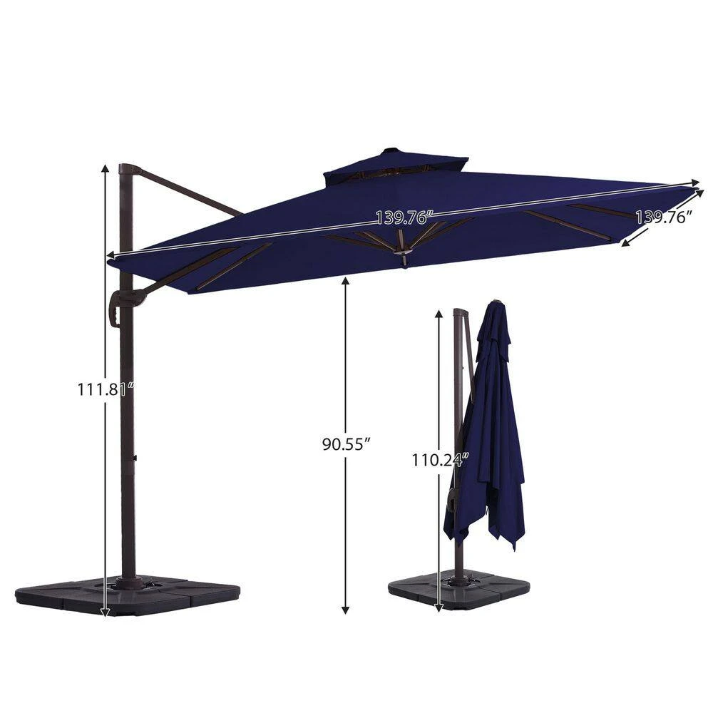 12 Ft. X 12 Ft. Aluminum Cantilever Patio Umbrella With Weighted Base In Navy 9 12 Ft. X 12 Ft. Aluminum Cantilever Patio Umbrella With Weighted Base In Navy - Image 9