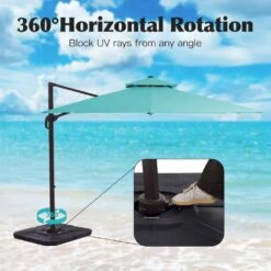 12 Ft. X 12 Ft. Aluminum Cantilever Patio Umbrella With Weighted Base In Peacock Blue -More Furniture Store jearey cantilever umbrellas fx12ddz pb 1f 1000