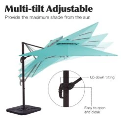 12 Ft. X 12 Ft. Aluminum Cantilever Patio Umbrella With Weighted Base In Peacock Blue -More Furniture Store jearey cantilever umbrellas fx12ddz pb c3 1000