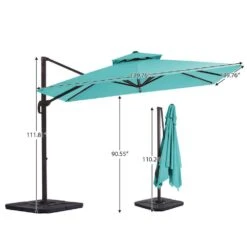 12 Ft. X 12 Ft. Aluminum Cantilever Patio Umbrella With Weighted Base In Peacock Blue -More Furniture Store jearey cantilever umbrellas fx12ddz pb fa 1000