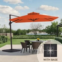 12 Ft. X 12 Ft. Aluminum Cantilever Patio Umbrella With Weighted Base In Pumpkin