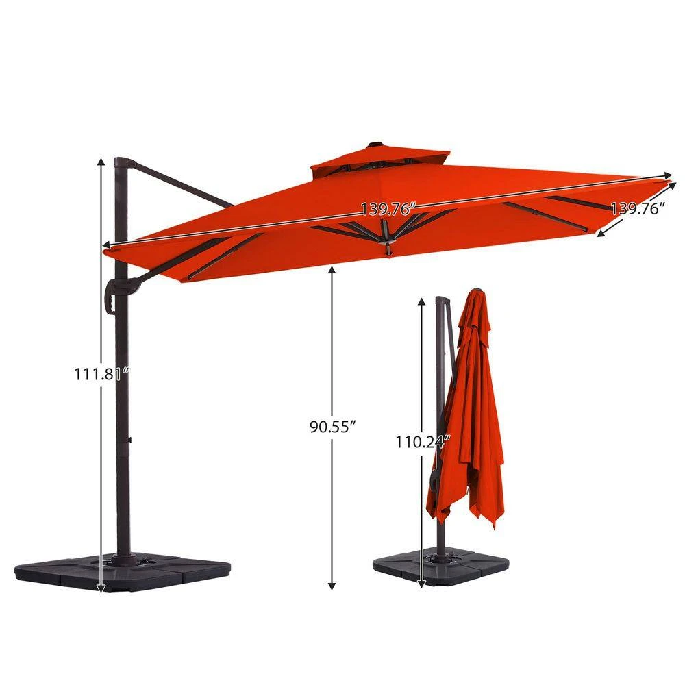 12 Ft. X 12 Ft. Aluminum Cantilever Patio Umbrella With Weighted Base In Pumpkin 9 12 Ft. X 12 Ft. Aluminum Cantilever Patio Umbrella With Weighted Base In Pumpkin - Image 9