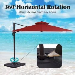 12 Ft. X 12 Ft. Aluminum Cantilever Patio Umbrella With Weighted Base In Red 15 12 Ft. X 12 Ft. Aluminum Cantilever Patio Umbrella With Weighted Base In Red -More Furniture Store jearey cantilever umbrellas fx12ddz rd 1f 1000