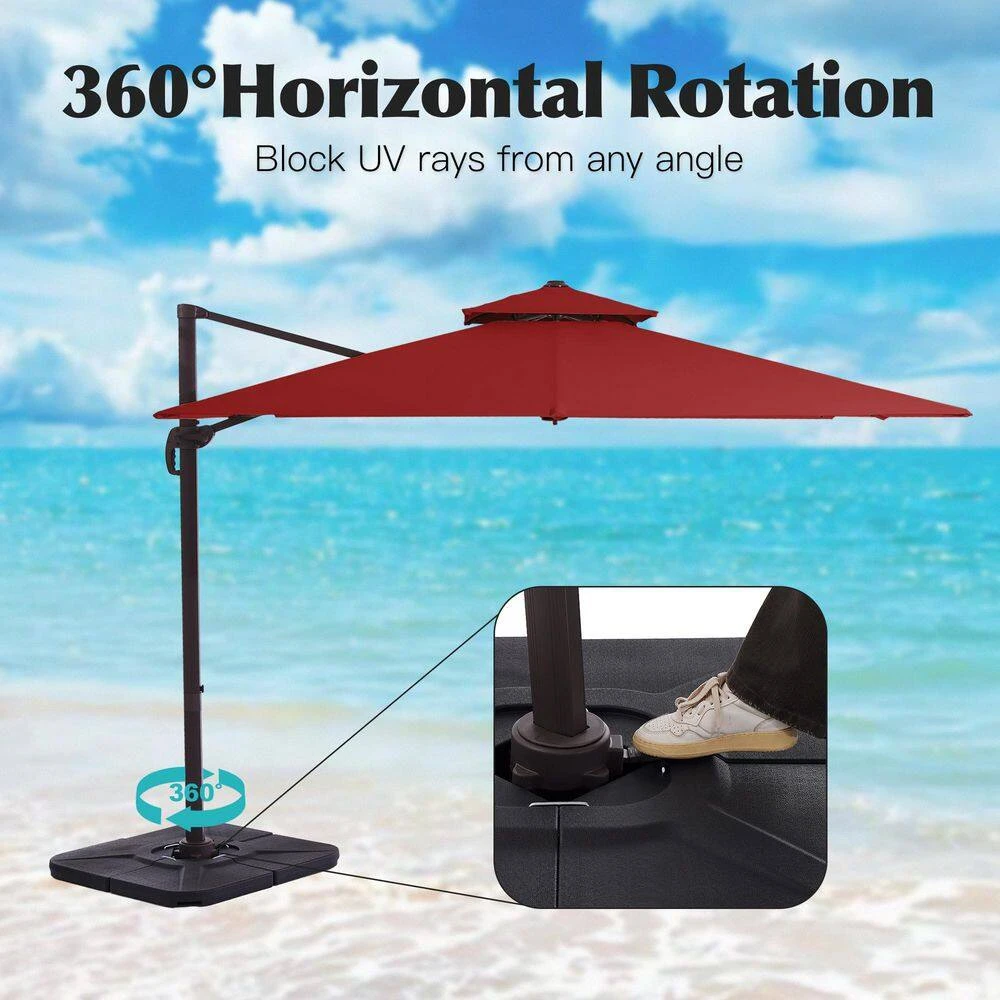 12 Ft. X 12 Ft. Aluminum Cantilever Patio Umbrella With Weighted Base In Red 7 12 Ft. X 12 Ft. Aluminum Cantilever Patio Umbrella With Weighted Base In Red - Image 7