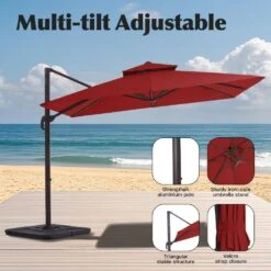12 Ft. X 12 Ft. Aluminum Cantilever Patio Umbrella With Weighted Base In Red 14 12 Ft. X 12 Ft. Aluminum Cantilever Patio Umbrella With Weighted Base In Red -More Furniture Store jearey cantilever umbrellas fx12ddz rd 4f 1000