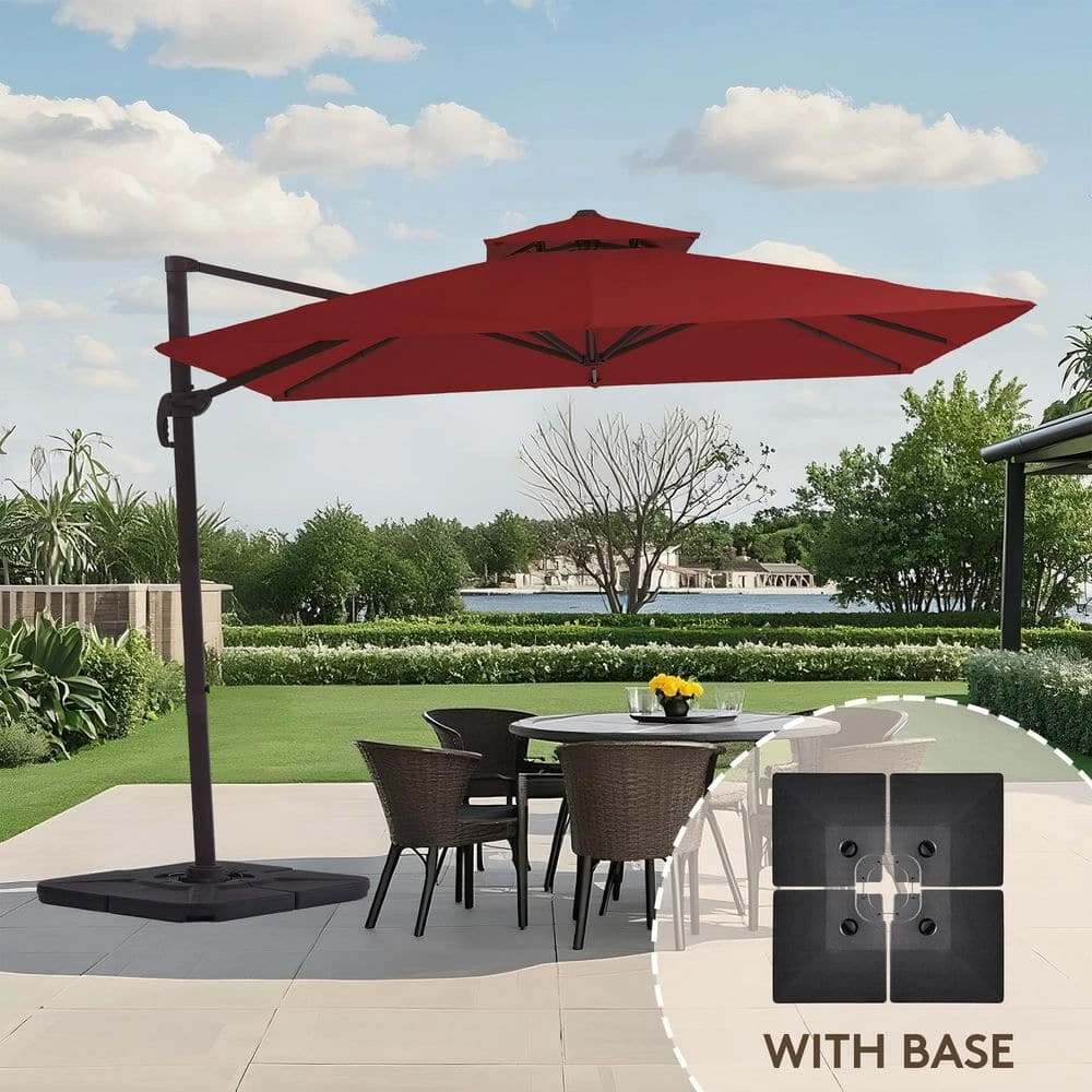 12 Ft. X 12 Ft. Aluminum Cantilever Patio Umbrella With Weighted Base In Red 1 12 Ft. X 12 Ft. Aluminum Cantilever Patio Umbrella With Weighted Base In Red
