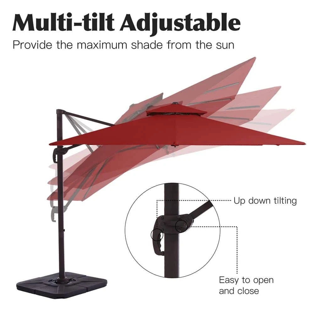 12 Ft. X 12 Ft. Aluminum Cantilever Patio Umbrella With Weighted Base In Red 5 12 Ft. X 12 Ft. Aluminum Cantilever Patio Umbrella With Weighted Base In Red - Image 5