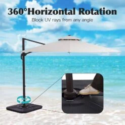 12 Ft. X 12 Ft. Aluminum Cantilever Patio Umbrella With Weighted Base In Off-White -More Furniture Store jearey cantilever umbrellas fx12ddz wt 1f 1000