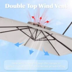 12 Ft. X 12 Ft. Aluminum Cantilever Patio Umbrella With Weighted Base In Off-White -More Furniture Store jearey cantilever umbrellas fx12ddz wt 44 1000
