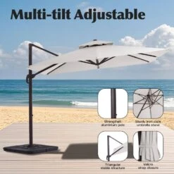 12 Ft. X 12 Ft. Aluminum Cantilever Patio Umbrella With Weighted Base In Off-White -More Furniture Store jearey cantilever umbrellas fx12ddz wt 4f 1000