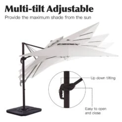 12 Ft. X 12 Ft. Aluminum Cantilever Patio Umbrella With Weighted Base In Off-White -More Furniture Store jearey cantilever umbrellas fx12ddz wt c3 1000