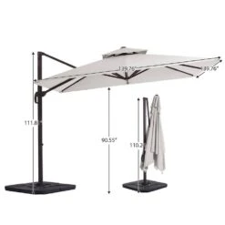 12 Ft. X 12 Ft. Aluminum Cantilever Patio Umbrella With Weighted Base In Off-White -More Furniture Store jearey cantilever umbrellas fx12ddz wt fa 1000