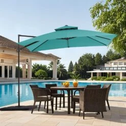 10 Ft. X 10 Ft. Square Outdoor Patio Cantilever Umbrella With Tilt In Peacock Blue