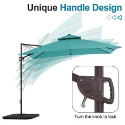 10 Ft. X 10 Ft. Square Outdoor Patio Cantilever Umbrella With Tilt In Peacock Blue -More Furniture Store jearey cantilever umbrellas jylmfx10 dz pb c3 1000