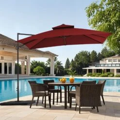 10 Ft. X 10 Ft. Square Outdoor Patio Cantilever Umbrella With Tilt In Red