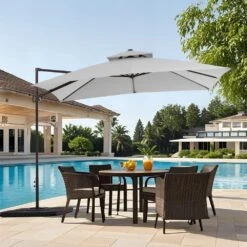 9 Ft. X 9 Ft. Square Outdoor Patio Cantilever Umbrella With Tilt In Light Gray
