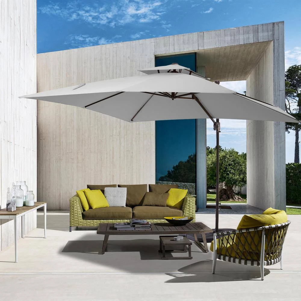 9 Ft. X 9 Ft. Square Outdoor Patio Cantilever Umbrella With Tilt In Light Gray 2 9 Ft. X 9 Ft. Square Outdoor Patio Cantilever Umbrella With Tilt In Light Gray - Image 2