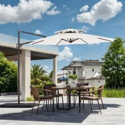 10 Ft. Outdoor Patio Cantilever Umbrella With Tilt In Off-White