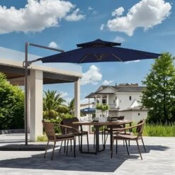 10 Ft. Outdoor Patio Cantilever Umbrella With Tilt In Navy