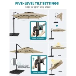 10 Ft. X 10 Ft. Square Two-Tier Top Rotation Outdoor Cantilever Patio Umbrella With Cover In Beige -More Furniture Store jearey cantilever umbrellas lk10fx beige 40 1000