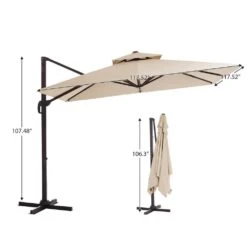10 Ft. X 10 Ft. Square Two-Tier Top Rotation Outdoor Cantilever Patio Umbrella With Cover In Beige -More Furniture Store jearey cantilever umbrellas lk10fx beige 44 1000