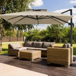 10 Ft. X 10 Ft. Square Two-Tier Top Rotation Outdoor Cantilever Patio Umbrella With Cover In Beige