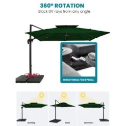10 Ft. X 10 Ft. Square 2-Tier Top Rotation Outdoor Cantilever Patio Umbrella With Cover In Dark Green -More Furniture Store jearey cantilever umbrellas lk10fx dgreen 1f 1000