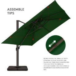10 Ft. X 10 Ft. Square 2-Tier Top Rotation Outdoor Cantilever Patio Umbrella With Cover In Dark Green -More Furniture Store jearey cantilever umbrellas lk10fx dgreen 44 1000